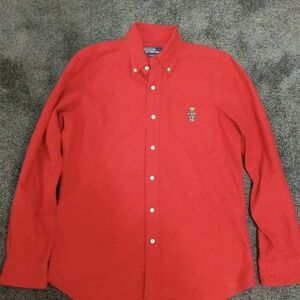 Men's Polo Bear Red Oxford Shirt Cotton Small Teddy Bear Ralph Lauren